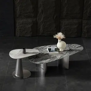 Well Selling Nordic Metal Round Coffee Table stone Top Aluminium Center Table for Home Hotel Garden Decor Bed Room Furniture