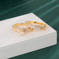 Ensemble de bagues élégantes pour femmes, bijoux de haute qualité, zircon, deux pièces, bagues tendance en pierres précieuses, plaqué or, laiton, bague de mariage
