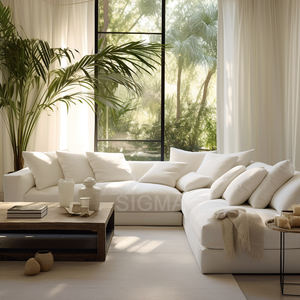 طقم أريكة زاوية لغرفة المعيشة مصنوعة من نسيج مطلي بالخرز بتصميم المصنع 3 مقاعد أثاث كريمي أريكة زاوية إيطالية فاخرة عصرية مزودة بسحب - Product Image 1