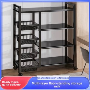 Étagère de rangement de <span class=keywords><strong>cuisine</strong></span> en métal sur pied, non pliable, à quatre niveaux, avec paniers à légumes mobiles, multifonctionnelle, pour four à <span class=keywords><strong>micro</strong></span>-ondes - Product Image 5
