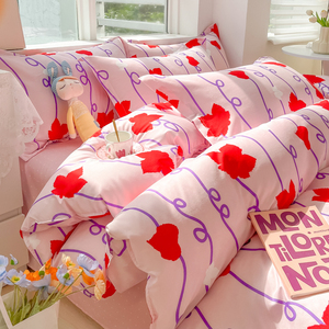 جميلة حمراء ورقة اندا مطبوعة مايكروفايبر 4-pset 400TC نمط مخطط خمر - Product Image 3