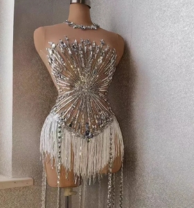 NOVANCE 2023 Chic Longue Robe De Soirée <span class=keywords><strong>Sexy</strong></span> Argent Brillant Paillettes Diamants Salle De Bal Performance Scène Danse Porter pour Discothèque Bar - Product Image 1