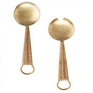 Ensemble de couverts à salade plaqués or, fourchette et cuillère avec manches tressées, écologiques, outils à salade manuels, ensemble de couverts de service en métal - Product Image 1