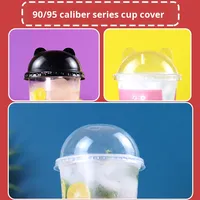 Orange Joy 90/95 90 calibre PP plástico para tapa Panda Head Cup tapa con arco semiredondo y diseño plano para leche té jugo café