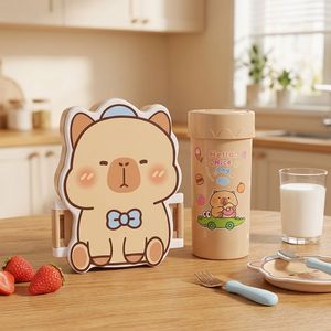 Boîte à lunch en plastique mignonne à motif de dessin animé pour enfants, avec compartiments séparés, compatible micro-ondes, couverts inclus, conception de conservation des aliments - Product Image 2