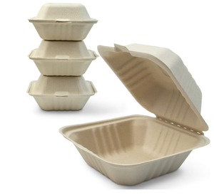 Bagazo Natural <span class=keywords><strong>de</strong></span> 6 pulgadas (fibra <span class=keywords><strong>de</strong></span> caña <span class=keywords><strong>de</strong></span> azúcar) <span class=keywords><strong>hamburguesa</strong></span> acanalada compostable para llevar cajas <span class=keywords><strong>de</strong></span> comida - Product Image 1