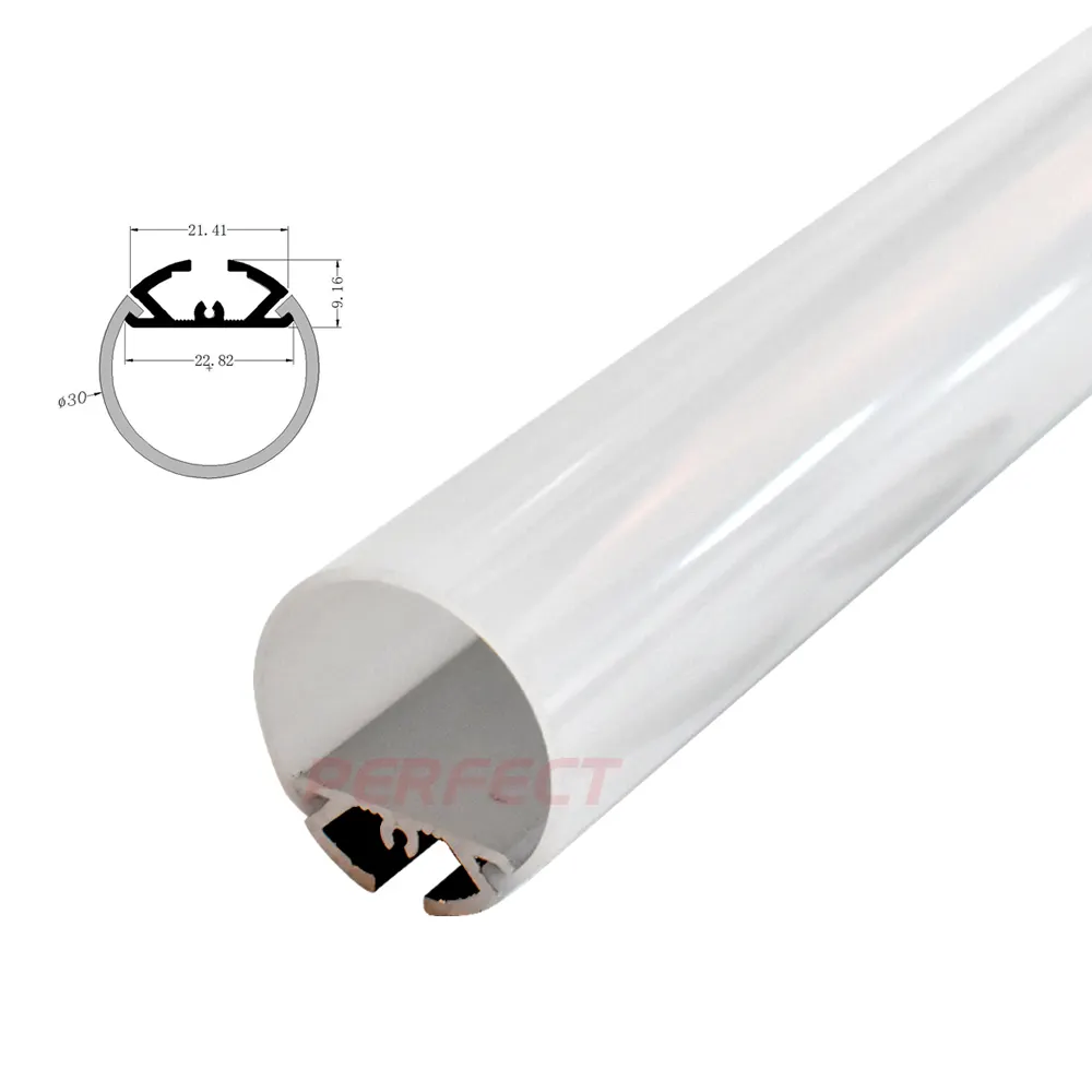 Perfil de alumínio de led de diâmetro 30mm e 60mm, tampa difusora de opala de pc para iluminação pingente led na sala de cozinha