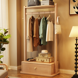 Porte-manteau sur pied en bois massif avec tiroir multifonctionnel pour chambre à coucher, porte-vêtements et accessoire de tête de lit - Product Image 4