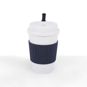 <b>Reusable</b> 12oz Food Grade PP Coffee <b>Cup</b> with Silicone Cover Wheat Material Degradable PLA Custom Size Mug for Gift - Product Image 4