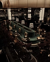 Conception de kiosque de bar de luxe tout-en-un, comptoir en marbre vert en forme de U, vitrine à pâtisserie intégrée, étagère de présentation, personnalisation 3D gratuite, OEM ODM