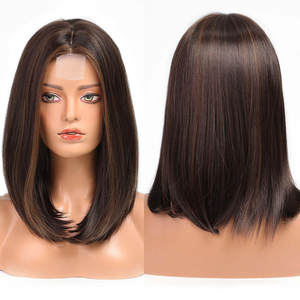 Peluca sintética de longitud media marrón FTL007, cabello natural, peluca a rayas rojas y marrones, peluca de encaje resistente al calor para uso diario para mujer - Product Image 1