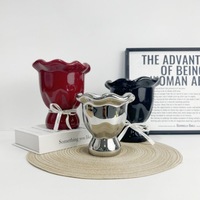 Vas bunga keramik besar Vintage Nordik Set 3 buah dekorasi meja rumah vas keramik mengkilap