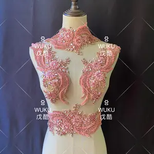 No par wuku vestido de casamento de aplique de renda cristal 2023 em rosa