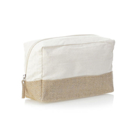 Grand sac pochette de maquillage écologique avec logo personnalisé cosmétique de voyage en coton jute pour trousse de toilette toile de coton uni à fermeture éclair