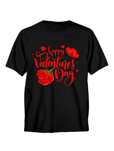T-shirt da donna per San Valentino a maniche corte, girocollo, casual, 100% cotone, stampata con design di rose rosse e cuori - Product Image 1