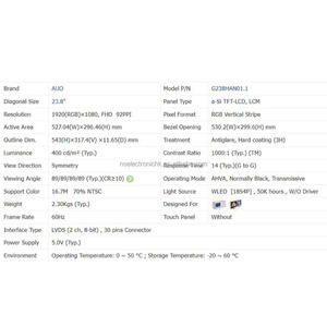 จอ LCD FHD TFT ขนาด1920*1080 G238HAN01.1 23.8นิ้วของแท้สำหรับระบบควบคุมและควบคุมอุตสาหกรรม - Product Image 4