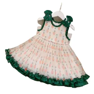 Estilo coreano Verão Adorável Crianças Saias Sem Mangas Algodão Imprimir Doce Princesa Bay Menina Tulle Dress