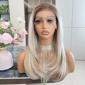 Pelucas sintéticas de encaje frontal 13x4 con gorro pequeño para mujer, de alta resistencia al calor, con línea de cabello natural y color rubio mixto, en stock de fábrica. - Product Image 2