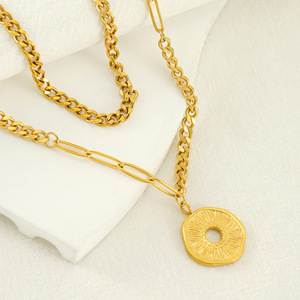 ZOGXIN <b>Gold</b> Plated Titanium Steel Double Layer Necklace With <b>Disc</b> Pendant For Women Fashion Jewelry - Product Image 2