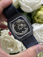 Nouvelle montre mécanique automatique de luxe pour homme, ultra-légère et ultra-mince, avec boîtier en fibre de carbone bleu, tourbillon ajouré et réserve de marche, modèle 6702
