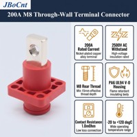 Connecteur terminal traversant mur M8 200A 2500V AC nickelé UL94 V0 rouge noir pour raccordement de barre omnibus de stockage d'énergie