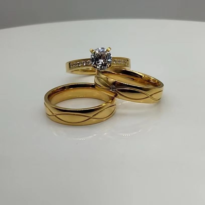 Anillos de Compromiso de boda para parejas, sortijas doradas