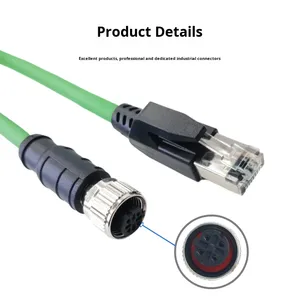 Cable de Conexión de Sensor M12 Hembra <span class=keywords><strong>a</strong></span> RJ45 con Codificación <span class=keywords><strong>D</strong></span> de 4 Núcleos, IP67, Alto Rendimiento, Automatización Industrial, Voltaje y Corriente No Especificados - Product Image 2