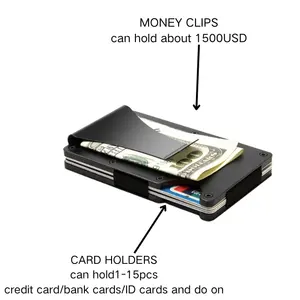 2024 fabrika Metal para kıskacı cüzdan, erkekler kadınlar için RFID engelleme Minimalist cüzdan alüminyum ince nakit kredi kart tutucu