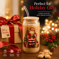 YUANHE Tasse à café en verre borosilicate de Noël avec couvercle en bambou et paille, compatible lave-vaisselle et micro-ondes, réutilisable, grande capacité, moderne, pour jus
