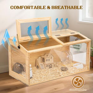 Cage à plusieurs niveaux en bois pour petits animaux, centre d'activités pour hamsters pygmées, avec plateau coulissant, balançoire, abreuvoir, échelle et maisonnette pour animaux - Product Image 5