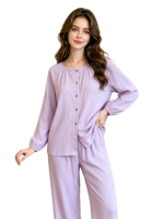 Ensemble de pyjama ample en fibre de bambou pour femme, col rond, style fin, longueur intégrale, pour chambres climatisées, cardigan à manches longues, collection automne