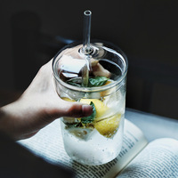 Tasses à café en verre transparent de 450 ml à simple paroi avec couvercle et paille pour le thé et l'eau – Vaisselle de bureau