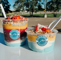 Logo personnalisé transparent épaissi 8oz 12oz 16oz 24oz Bol jetable en plastique pour smoothie yaourt Bol à salade Slash Acai avec couvercle