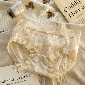 Summer Solid Knitted Mid-Rise Hipster <b>Lace</b> Panties Women Everyday Soft <b>Elastic</b> Antibacterial Cotton Comfortable New Sexy - Product Image 3