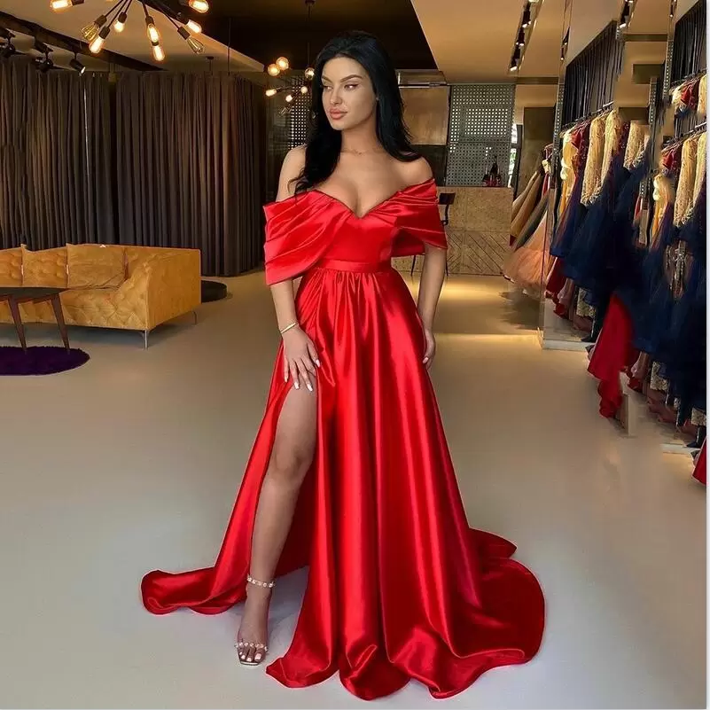 Shop Our Collection of Women's Red Satin Long Evening Dresses