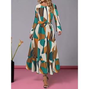 424 stampa geometrica girocollo cintura ogni giorno indossa traf store elegante abbigliamento femminile abiti casual per signore grasse - Product Image 3