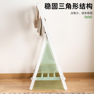 Minimalist style solid wood clothes rack, floor-standing <b>bedroom</b> clothes rack, simple standing clothes rack with storage <b>shelf</b>, - Product Image 4