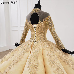 Abiti da Sposa di Lusso con Collo a O Dorato, Maniche Lunghe in Pizzo con Perline, Abiti da Cerimonia, Abiti per Quinceañera - Product Image 6