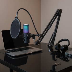 Kit de Micrófono de Condensador Vevor USB 192kHz 24bit con Brazo Articulado, Filtro Pop, Soporte Antivibraciones y Luz LED Multicolor - Product Image 2