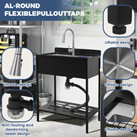 Évier autoportant utilitaire en acier inoxydable avec robinet d'eau froide et chaude Évier commercial pour cuisines salles de bains Garage Blanchisserie