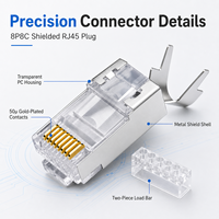 Connecteur RJ45 blindé Cat 7, fiche modulaire en deux parties, plaqué or 50 microns pour câble réseau Ethernet LAN, cordon de raccordement