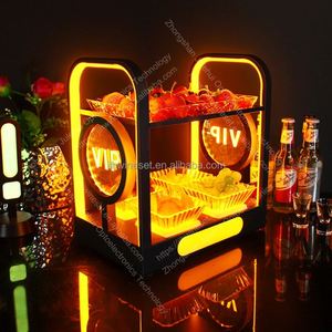 Personalizado KTV Bar club nocturno Metal cuadrado dos capas plato de aperitivos recargable LED intermitente fruta bandeja VIP Bandejas para servir - Product Image 4