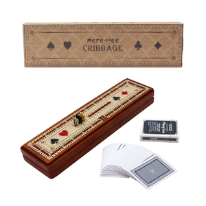 Wood Cribbage Board <strong>Game</strong> <strong>Set</strong> 3 Tracks with Metal <strong>Pegs</strong>, Cards, Storage Area - Product Image 5
