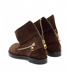Bottines basses à talons carrés pour femmes, à cheville décontractée, avec fermeture éclair arrière, en daim, bout rond, plates, courtes - Product Image 5