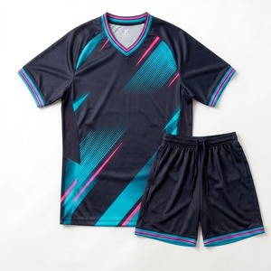 Conjunto de Camiseta de Fútbol para Hombre, Cuello en V, Manga Corta, Estampado Geométrico, Poliéster que Absorbe la Humedad, Ajuste Atlético, para Todas las Temporadas - Product Image 1