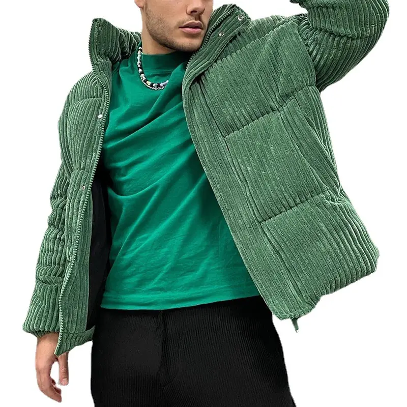 Alephan autumn winter new warm padded coat Large men's Corduroy green color Polyester Filling jacket With Button