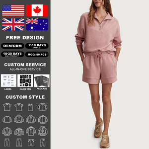 ชุดเซ็ต 2 ชิ้นสำหรับผู้หญิง KingSen ผ้าฝ้าย 100% เสื้อสเวตเชิ้ตซิป ¼ ตัว กางเกงเอวยางยืด ชุดลำลองสบายๆ - Product Image 2