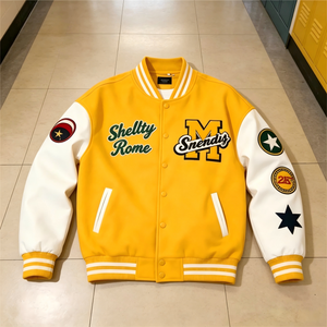 Customized Men Yellow Varsity <strong>Jacket</strong> Chenille Letter <strong>Patches</strong> Faux Leather Sleeve Streetwear Bomber <strong>Jacket</strong> Custom Varsity <strong>Jacket</strong> - Product Image 1