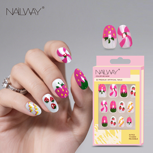 Nailway Fashion - <span class=keywords><strong>Uñas</strong></span> Postizas de <span class=keywords><strong>Color</strong></span> <span class=keywords><strong>Rosa</strong></span> con Diseño de Fresa, Forma Ovalada, 30 Piezas, 15 Tamaños, <span class=keywords><strong>Uñas</strong></span> Artificiales al por Mayor, <span class=keywords><strong>Uñas</strong></span> Adhesivas - Product Image 1
