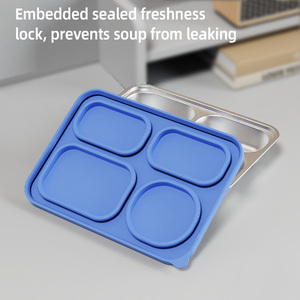 Nuovo Modello di Stoviglie per Bambini - <span class=keywords><strong>Prodotti</strong></span> per Neonati - Piatto in Acciaio Inox con Coperchio in Silicone, Riscaldabile, Antigoccia, Lavabile in Lavastoviglie - Product Image 2